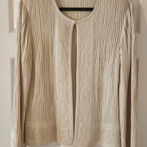 Elegant St. John Evening Beige Knit Cardigan
